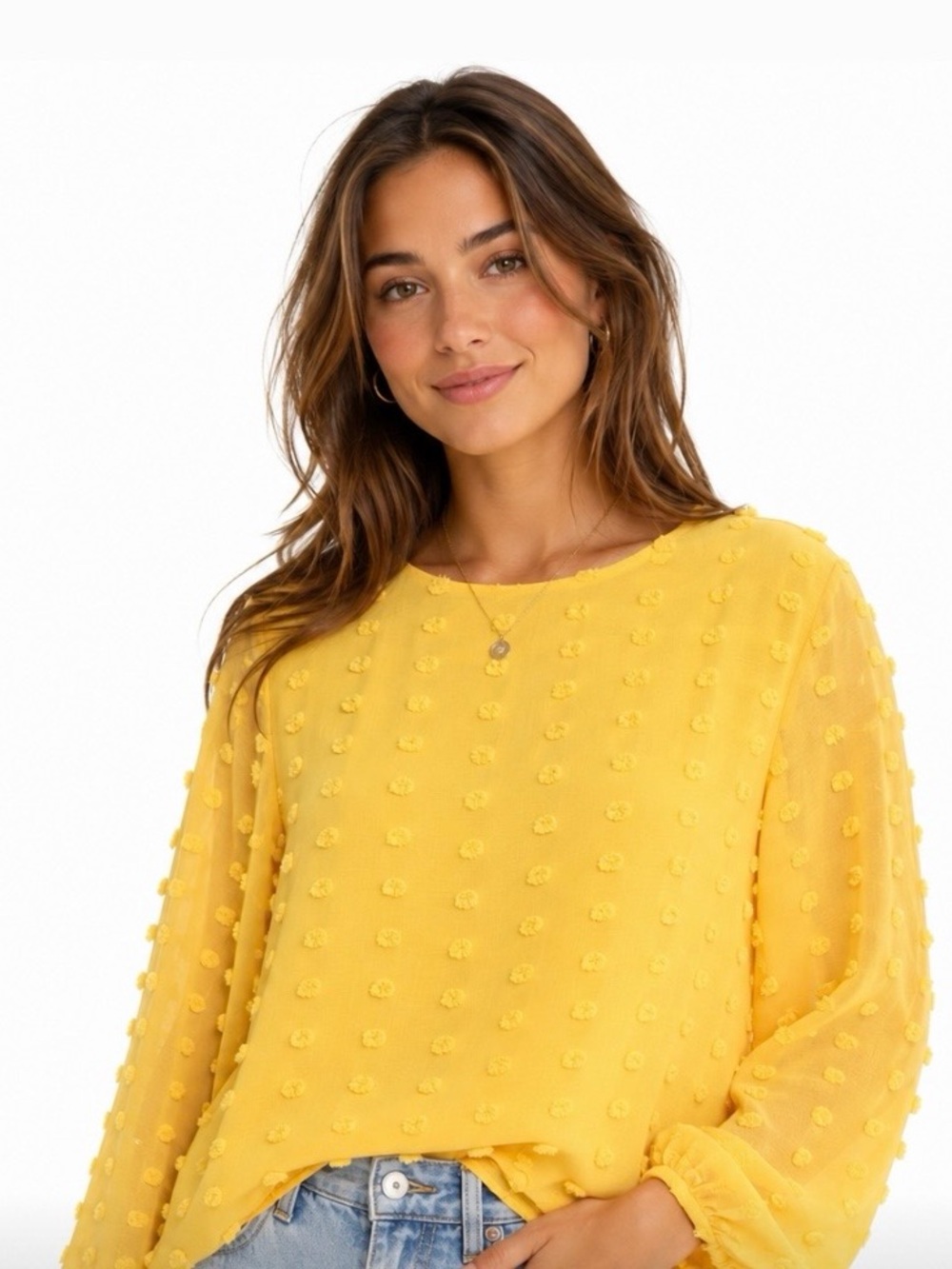 Ophelia Roe Women's Textured Swiss Dot Blouse - Yellow size medium